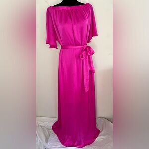 NWT Trina Turk column dress with tie waist, off shoulder, flutter sleeve